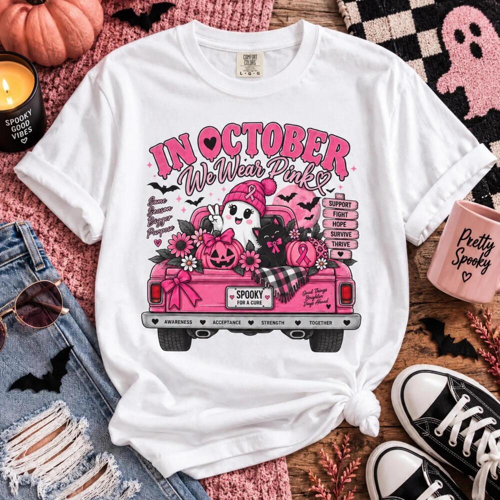 October Awareness Shirt, Spooky Halloween Ghost Truck Tee